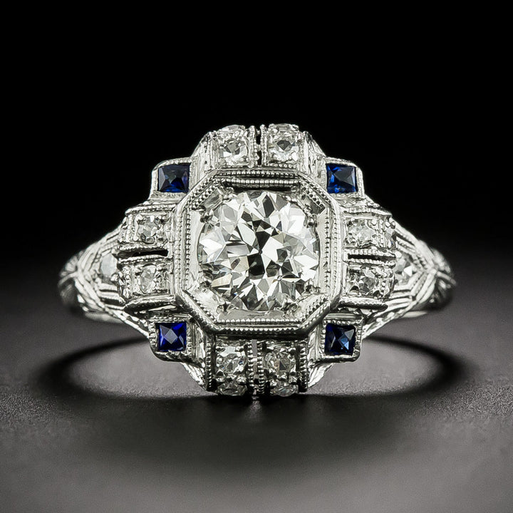 Art Deco .85 Carat Diamond and Sapphire* Ring