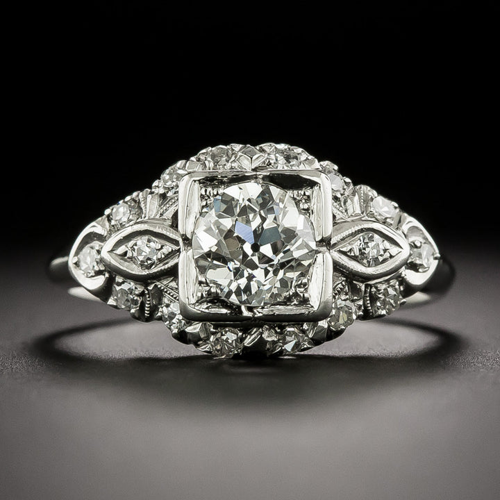 Art Deco .85 Carat European-Cut Diamond Engagement Ring