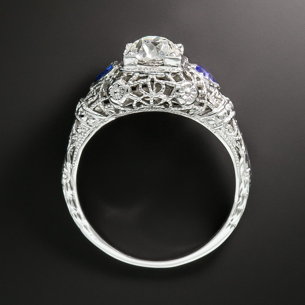 Art Deco .90 Carat Diamond and Sapphire* Hearts Ring - GIA I VS1 - 5