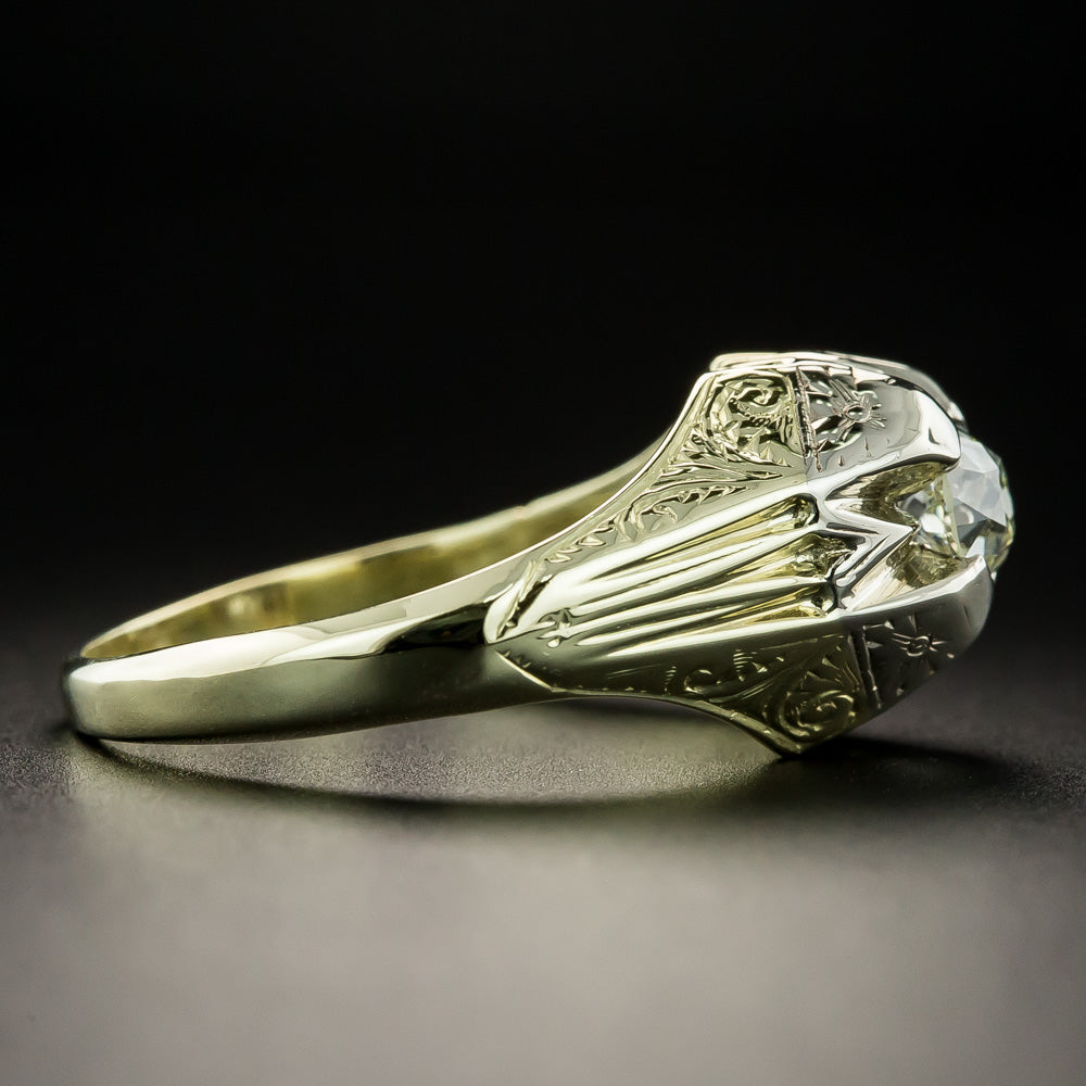 Art Deco .90 Carat Diamond Two-Tone Solitaire Ring - 4