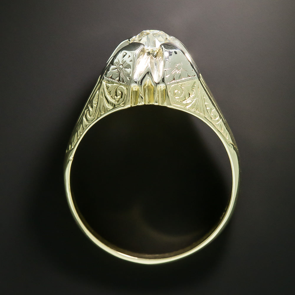 Art Deco .90 Carat Diamond Two-Tone Solitaire Ring - 5