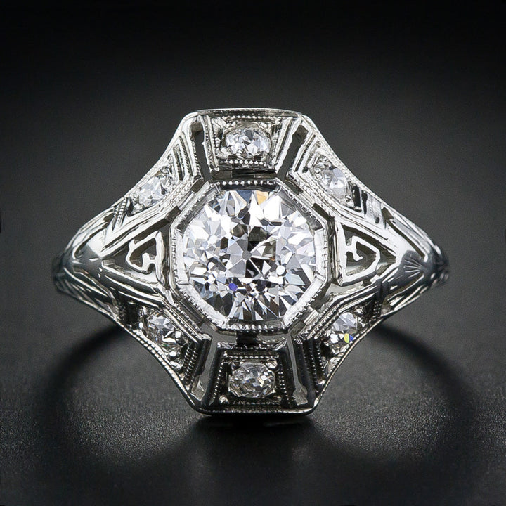 Art Deco .94 Carat Diamond Engagement Ring - GIA G SI1