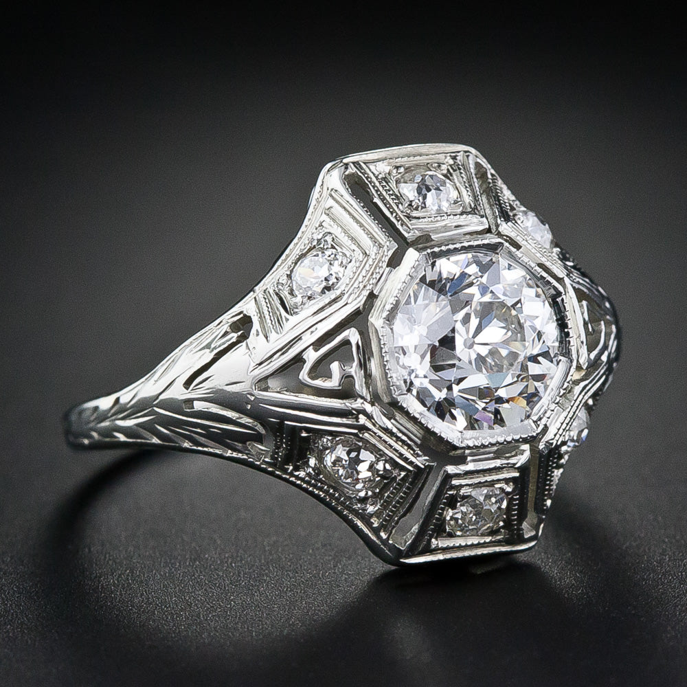 Art Deco .94 Carat Diamond Engagement Ring - GIA G SI1 - 6