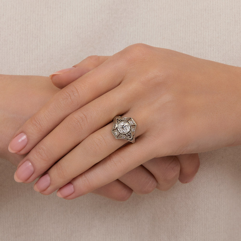 Art Deco .94 Carat Diamond Engagement Ring - GIA G SI1 - 9