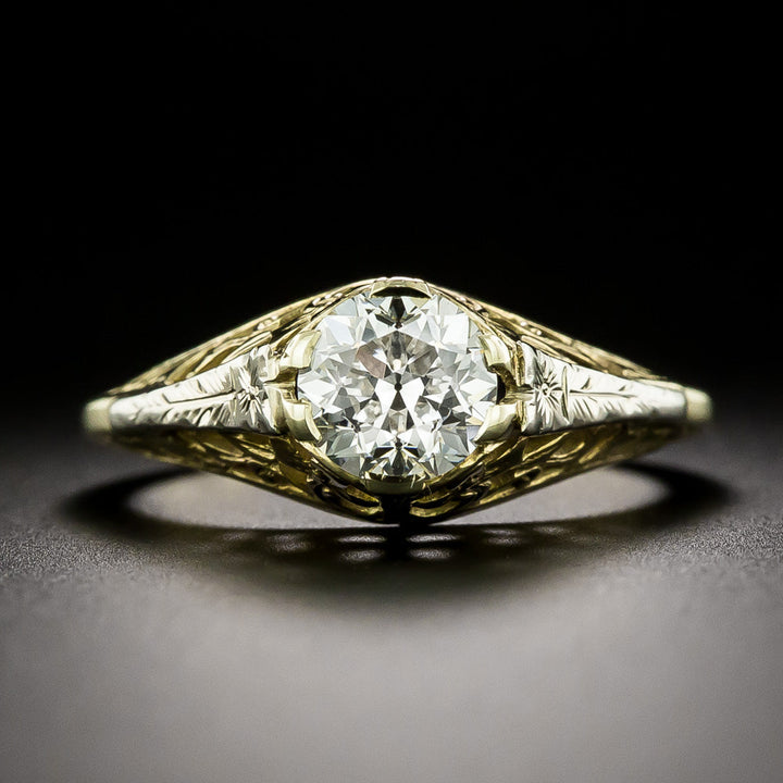Art Deco .95 Carat Diamond Filigree Ring - GIA H VS2