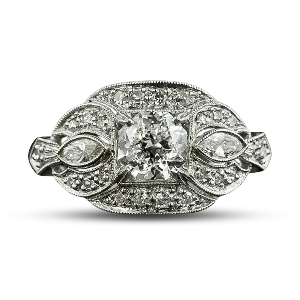Art Deco .98 Carat Octagonal-Cut Diamond Engagement Ring - GIA J SI2 - 4
