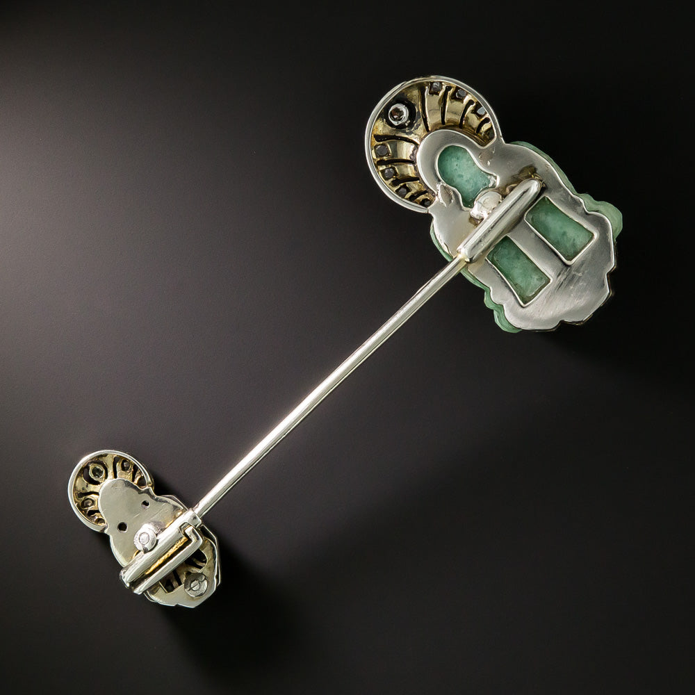 Art Deco Amazonite and Diamond Buddha Jabot Pin - 3