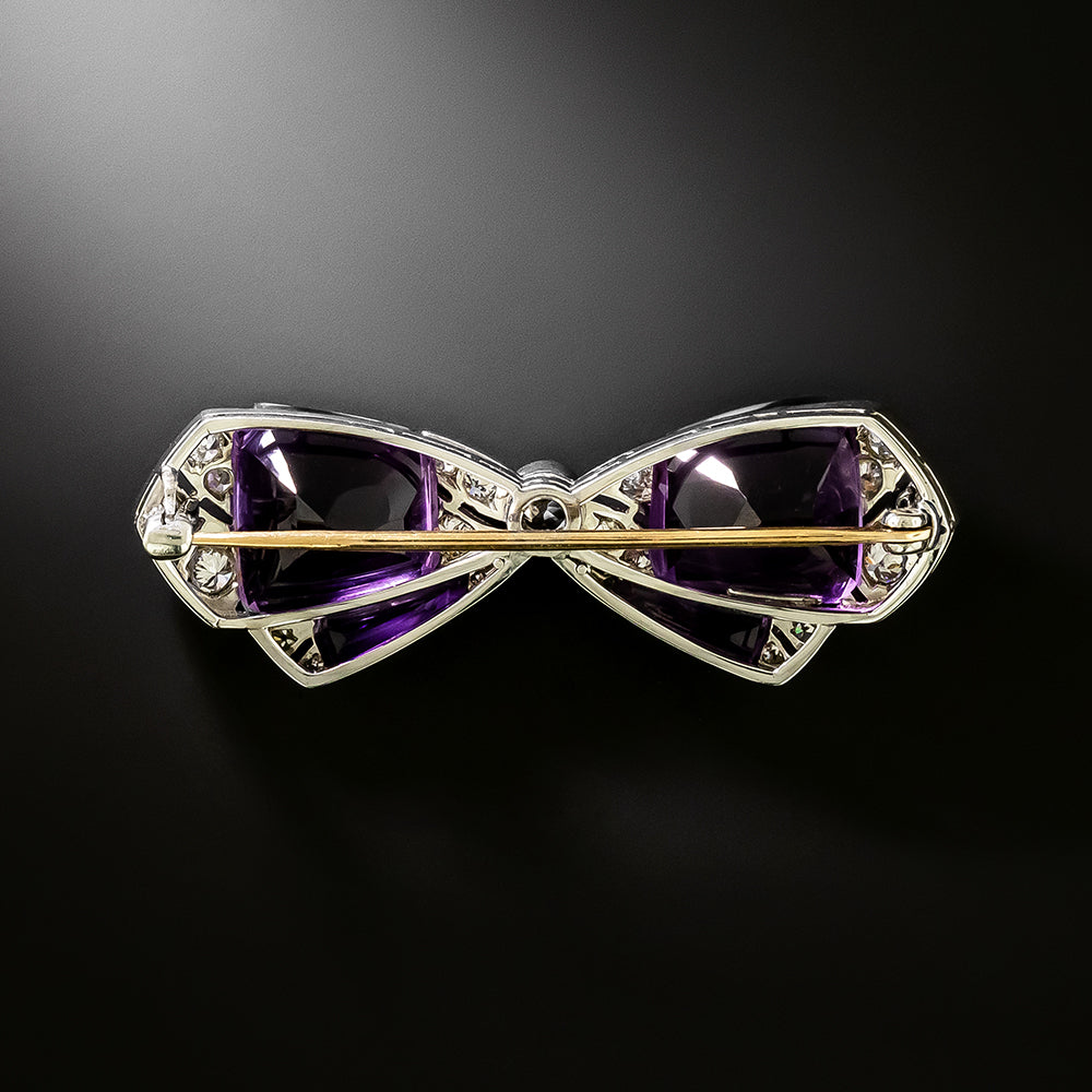 Art Deco Amethyst and Diamond Bow Brooch - 3