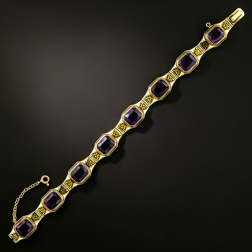 Art Deco Amethyst and Enamel Bracelet - 2