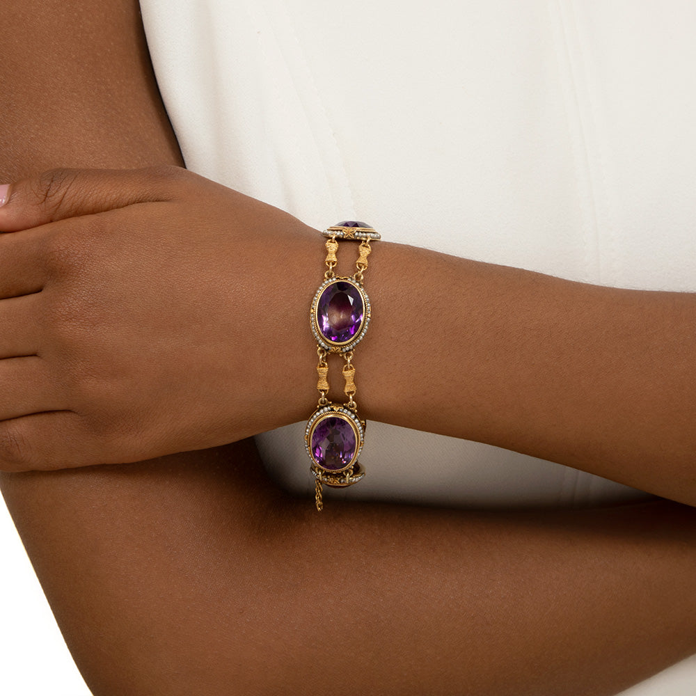 Art Deco Amethyst and Seed Pearl Bracelet - 4