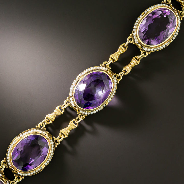 Art Deco Amethyst and Seed Pearl Bracelet