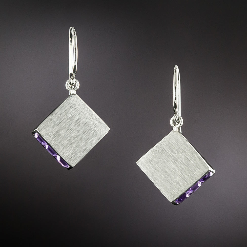 Art Deco Amethyst Wedge Dangle Earrings - 4