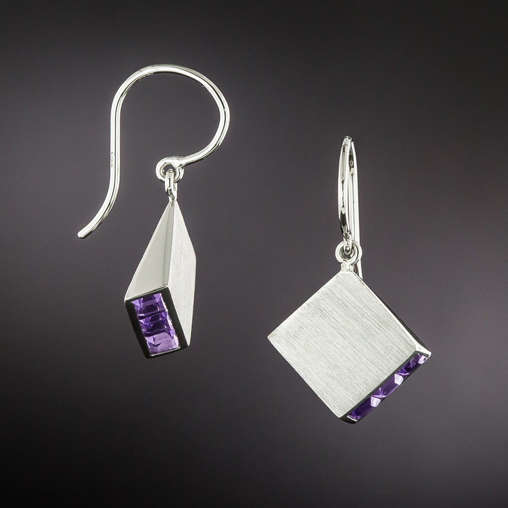 Art Deco Amethyst Wedge Dangle Earrings - 5