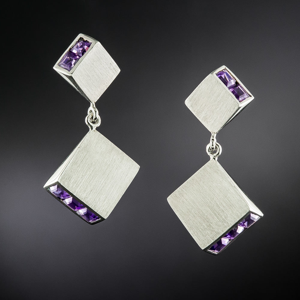 Art Deco Amethyst Wedges Drop Earrings - 1