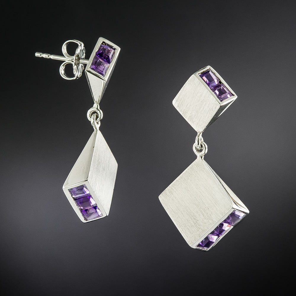 Art Deco Amethyst Wedges Drop Earrings - 2