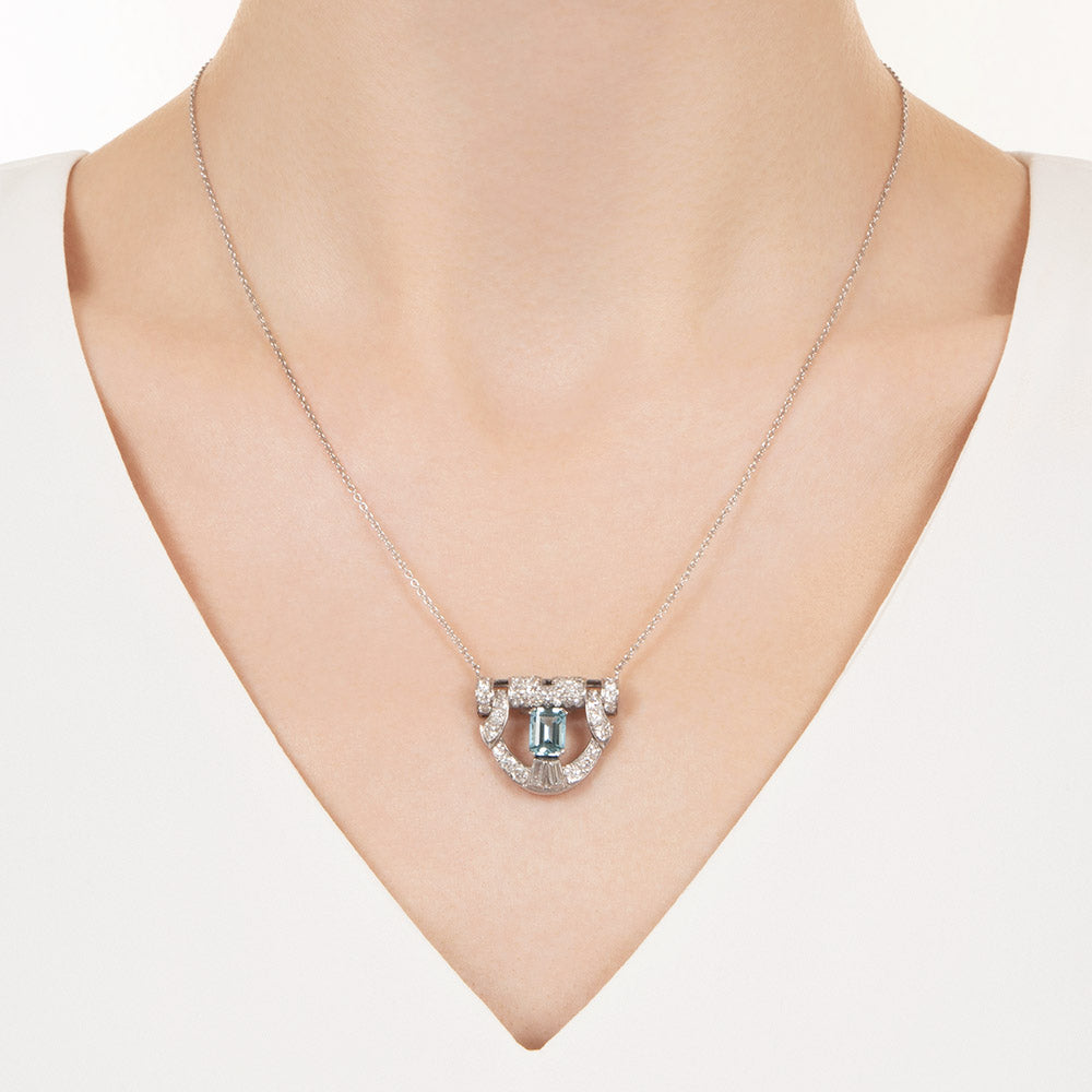 Art Deco Aquamarine And Diamond Necklace - 3