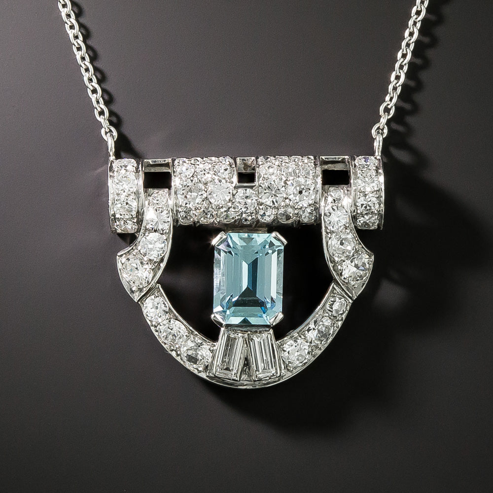 Art Deco Aquamarine And Diamond Necklace - 2