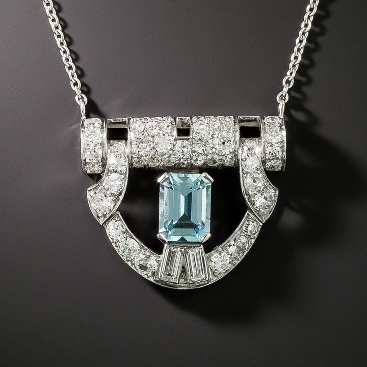 Art Deco Aquamarine And Diamond Necklace