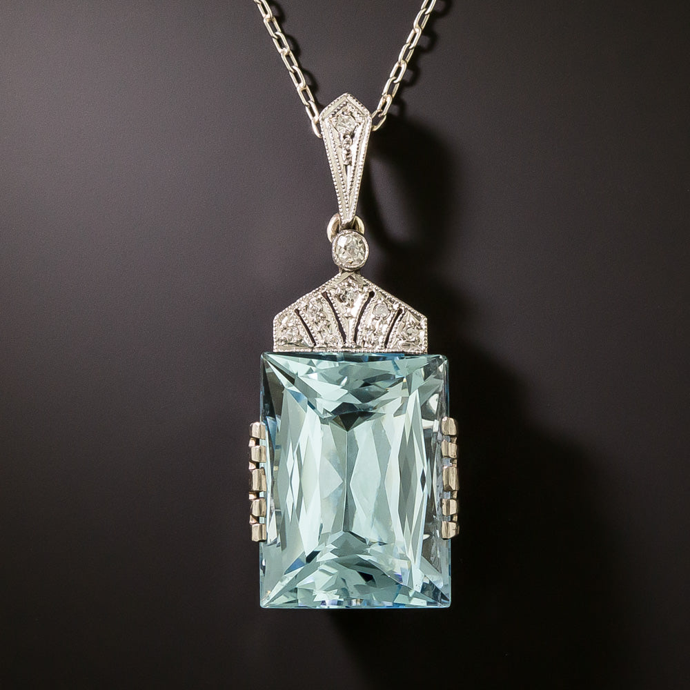 Art Deco Aquamarine and Diamond Pendant, Austrian - 2