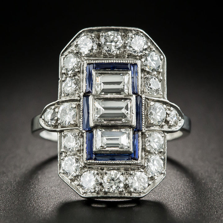 Art Deco Baguette Diamond and Sapphire* Dinner Ring