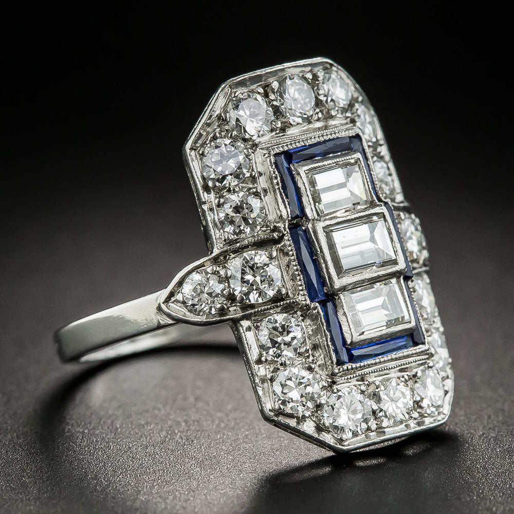 Art Deco Baguette Diamond and Sapphire* Dinner Ring - 2