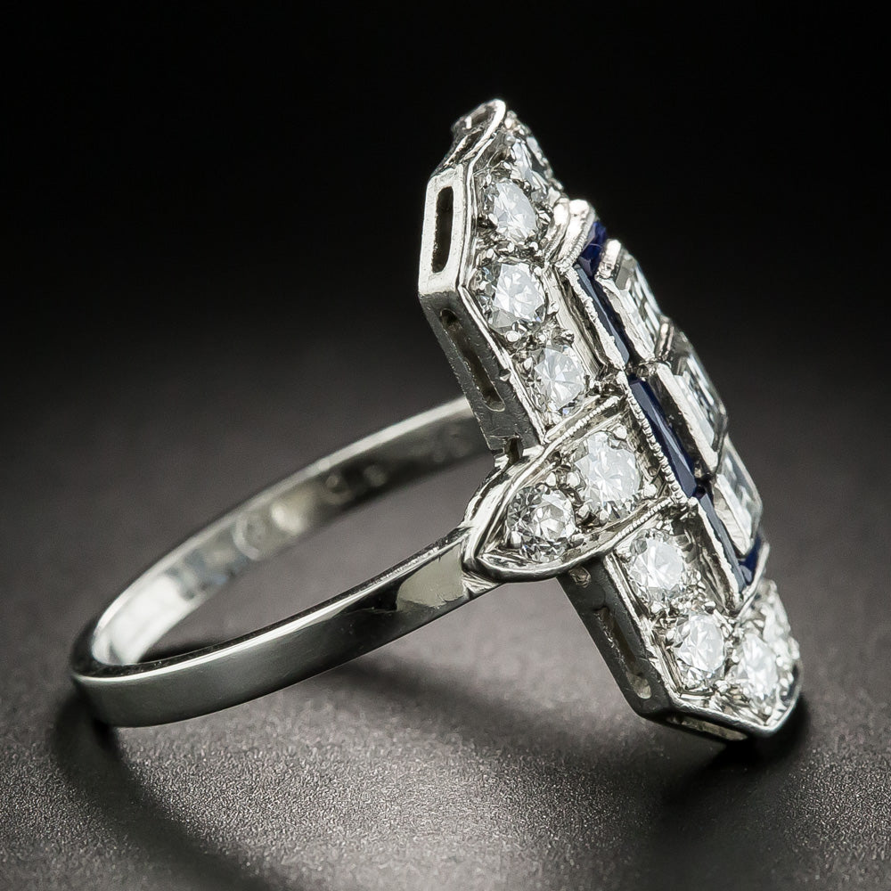 Art Deco Baguette Diamond and Sapphire* Dinner Ring - 3