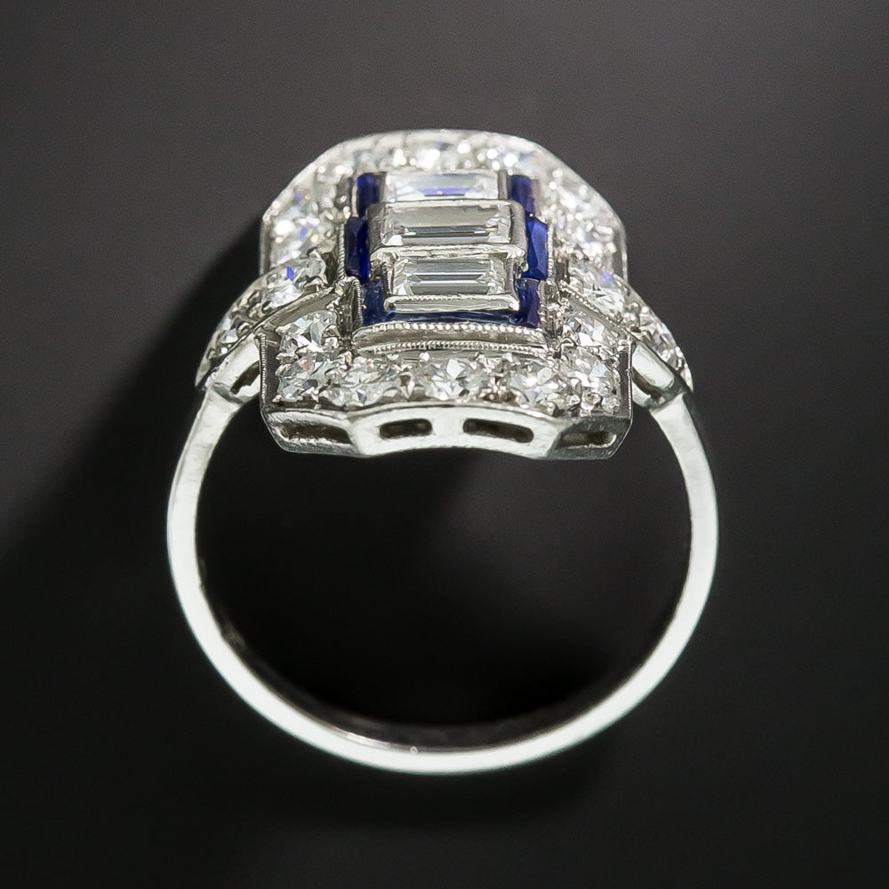 Art Deco Baguette Diamond and Sapphire* Dinner Ring - 4
