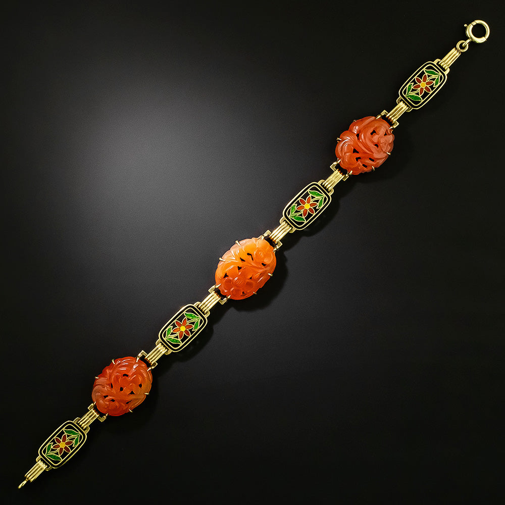 Art Deco Carnelian and Enamel Bracelet by Richardson, USA - 2