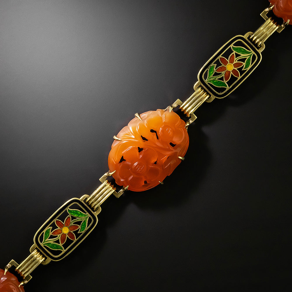 Art Deco Carnelian and Enamel Bracelet by Richardson, USA - 3
