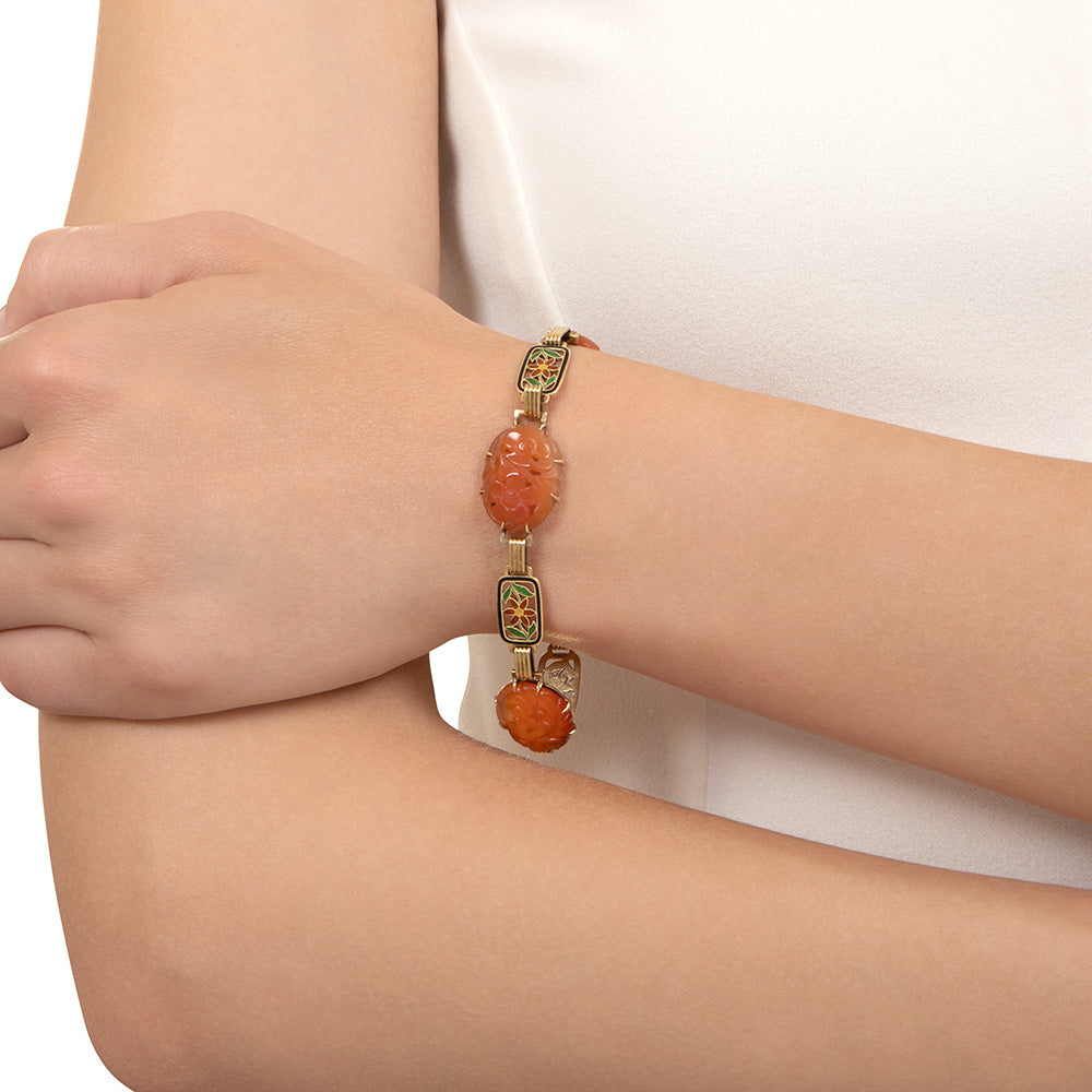 Art Deco Carnelian and Enamel Bracelet by Richardson, USA - 5