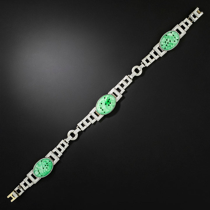 Art Deco Carved Jade Bracelet