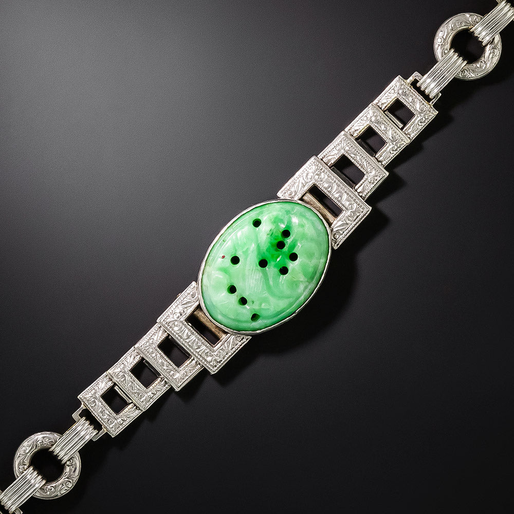 Art Deco Carved Jade Bracelet  - 3