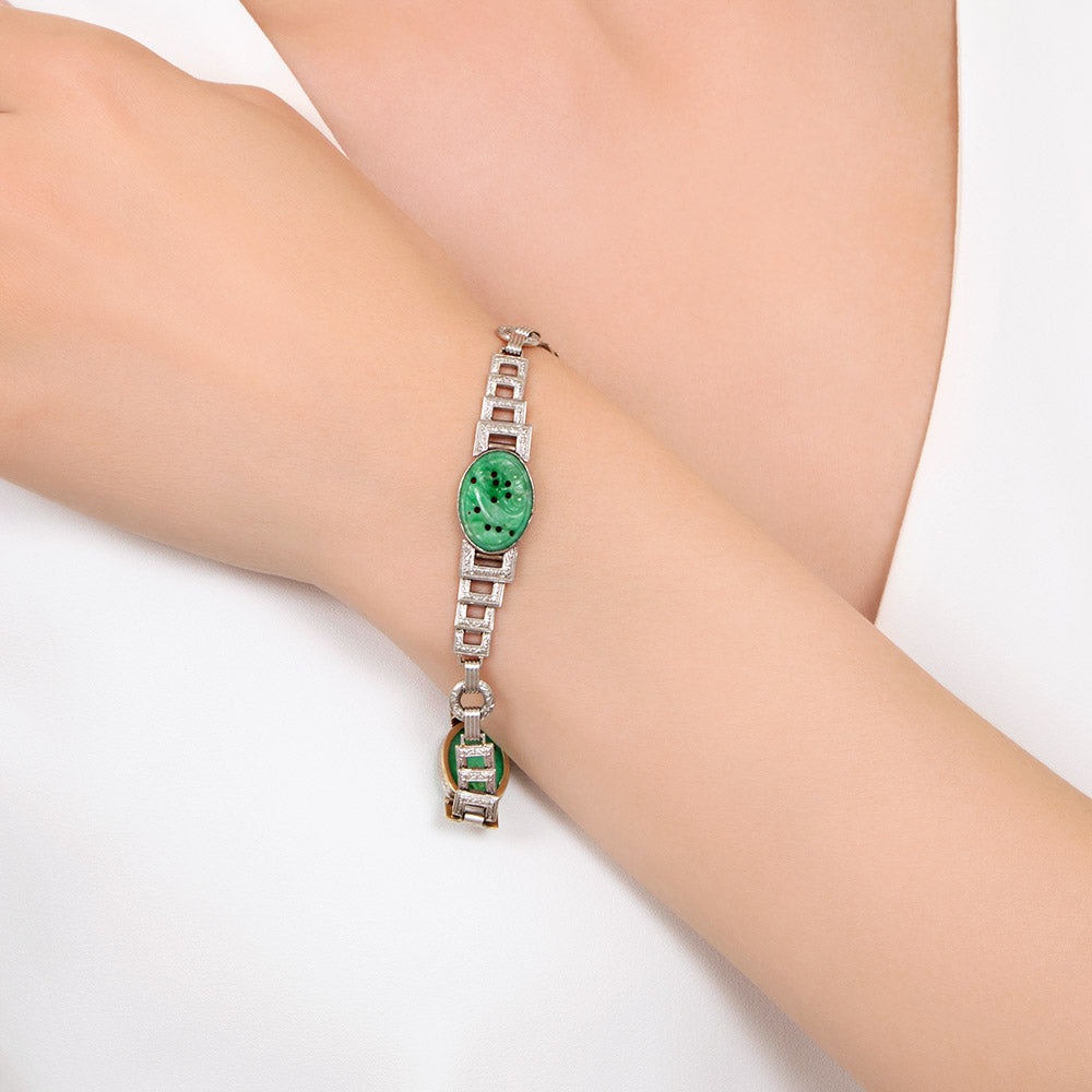 Art Deco Carved Jade Bracelet  - 4