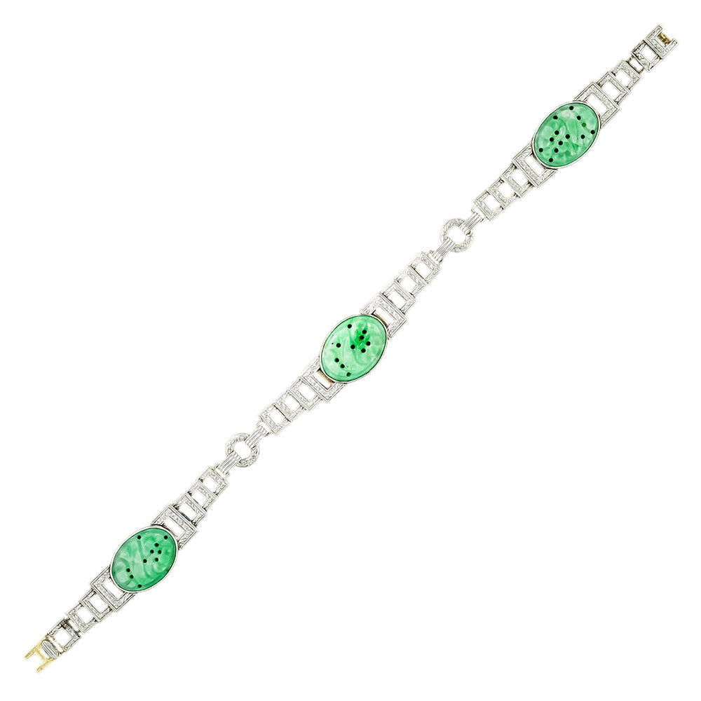 Art Deco Carved Jade Bracelet  - 3
