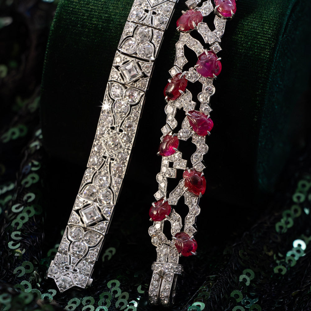 Art Deco Carved Ruby and Diamond Bracelet By Trabert & Hoeffer, Mauboussin* - 9
