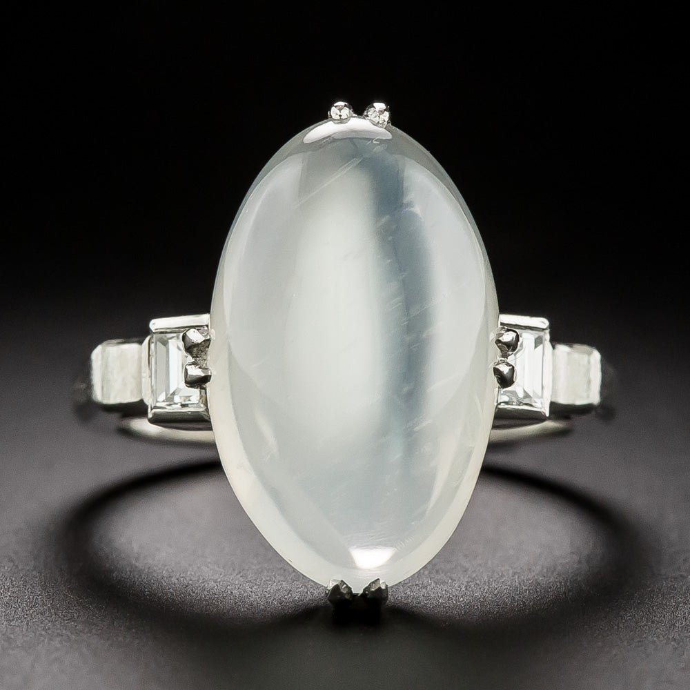 Art Deco Cat's Eye Moonstone and Diamond Ring - 3