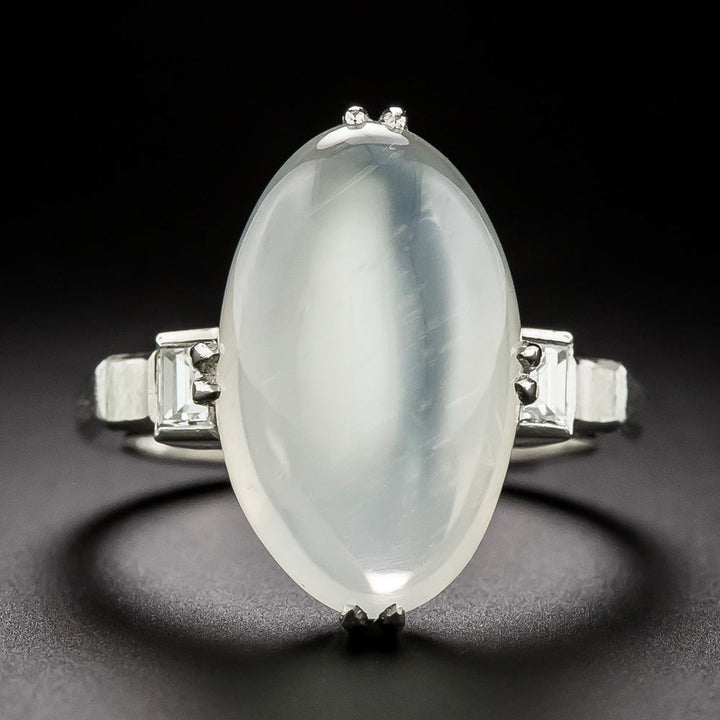 Art Deco Cat's Eye Moonstone and Diamond Ring