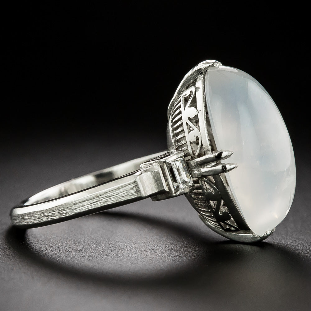 Art Deco Cat's Eye Moonstone and Diamond Ring - 4