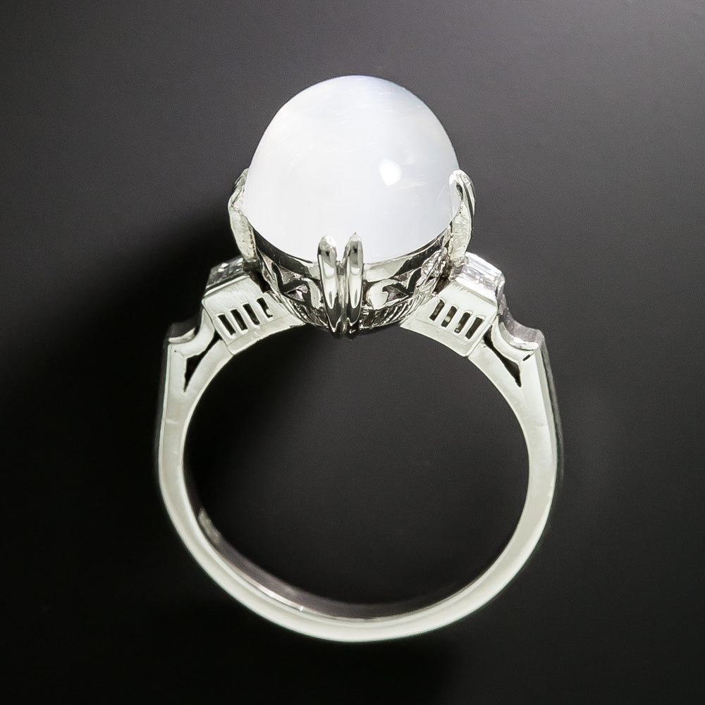 Art Deco Cat's Eye Moonstone and Diamond Ring - 5