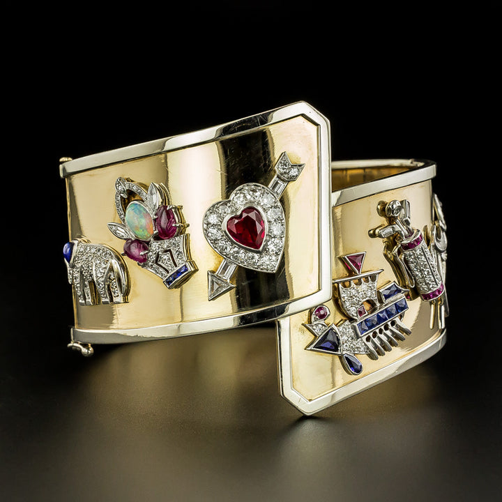 Art Deco Charm Bangle Bracelet