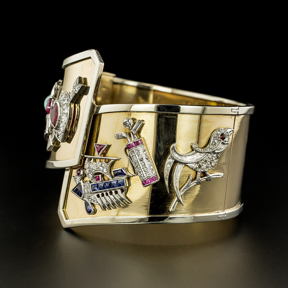 Art Deco Charm Bangle Bracelet - 3