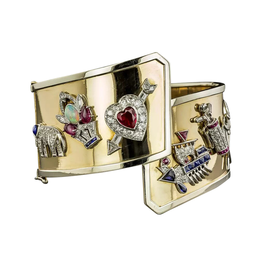 Art Deco Charm Bangle Bracelet - 3