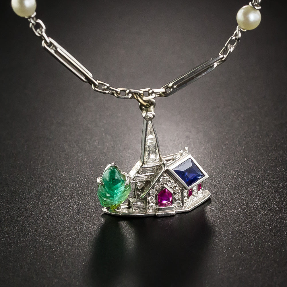 Art Deco Christian Symbols Charm Bracelet - 7