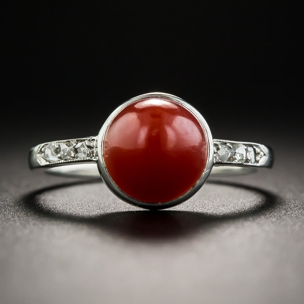 Art Deco Coral and Diamond Ring  - 2