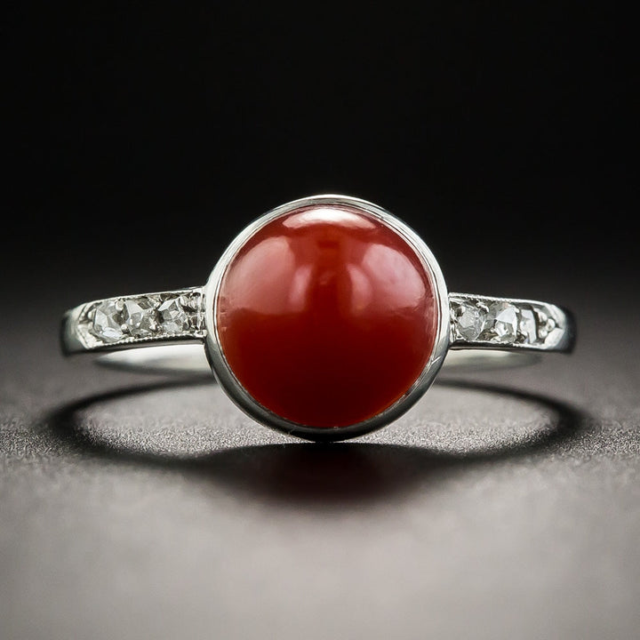 Art Deco Coral and Diamond Ring
