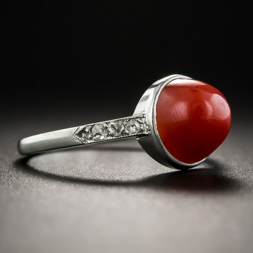 Art Deco Coral and Diamond Ring  - 3