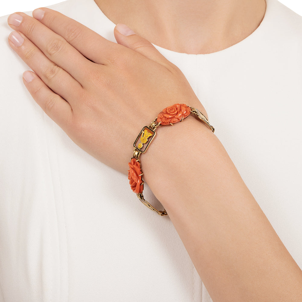 Art Deco Coral and Enamel Buddha Necklace and Bracelet - 9