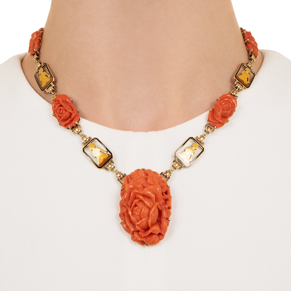 Art Deco Coral and Enamel Buddha Necklace and Bracelet - 9