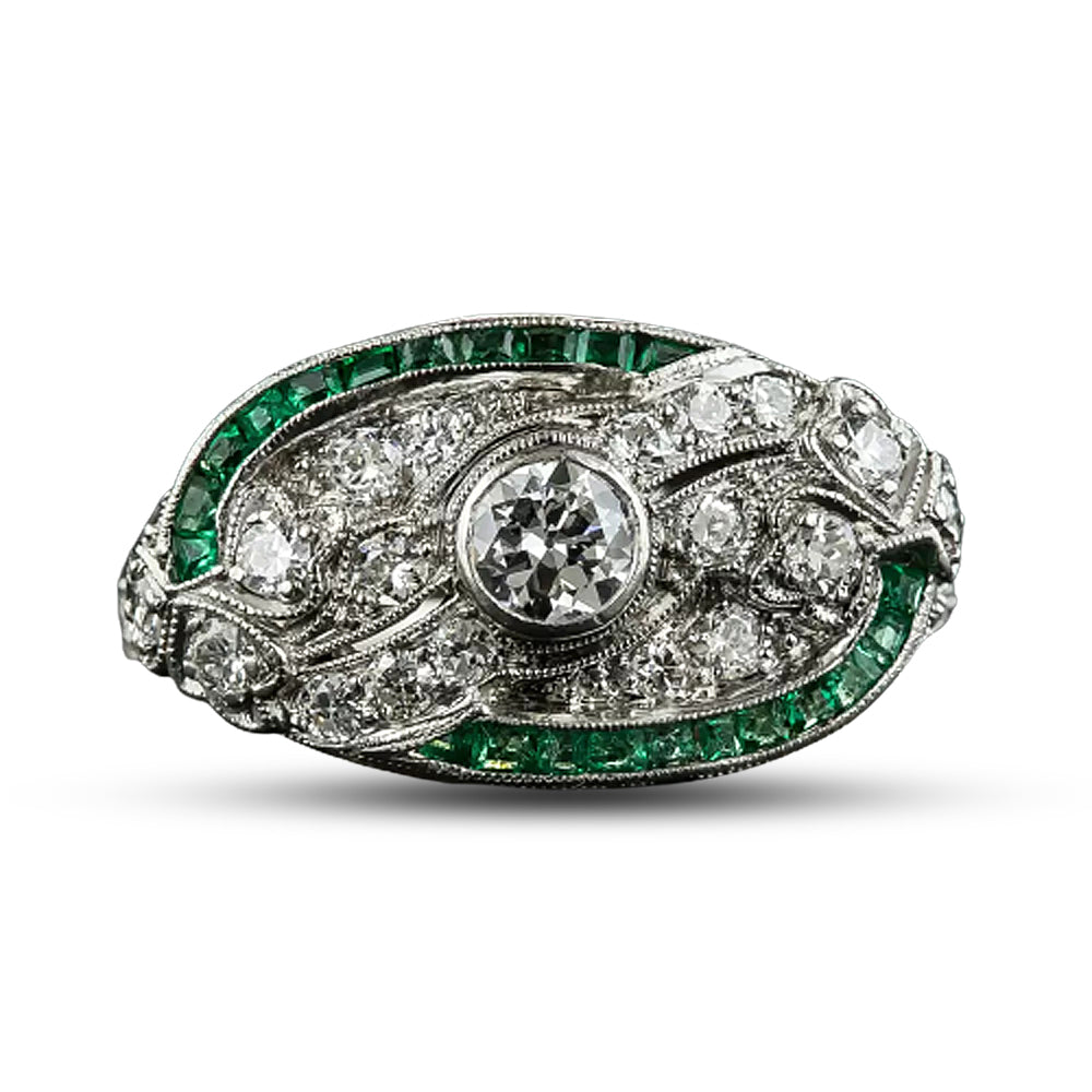 Art Deco Diamond and Calibre Emerald Ring - 6