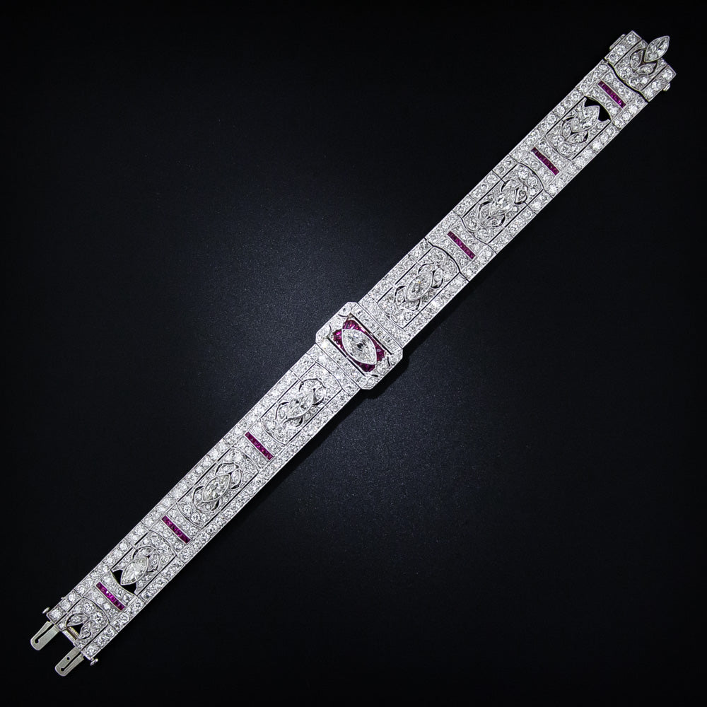 Art Deco Diamond and Calibre Ruby Bracelet - 6